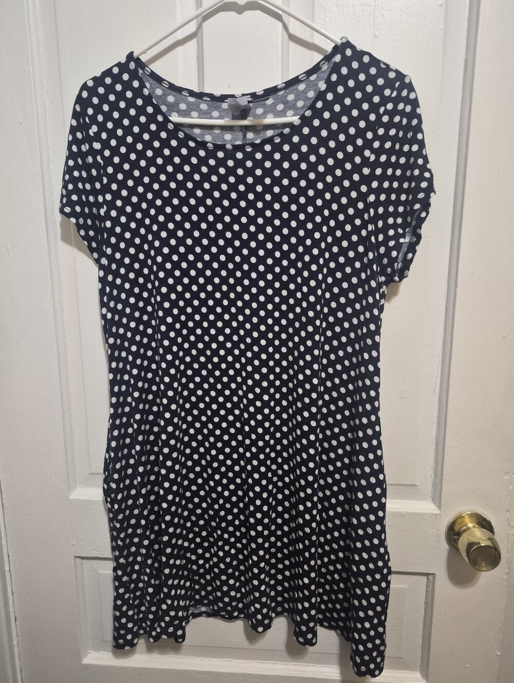 Moa Moa Navy Blue and White Polka Dot Mini Dress